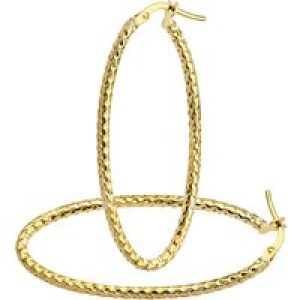 Diamant L’Eternel Womens 9ct Yellow Gold Diamond Cut Large Oval Hoop Earrings – One Size