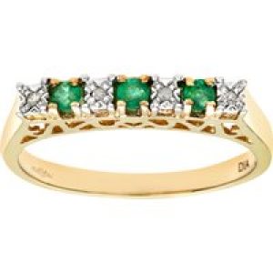 Diamant L’Eternel Womens 9ct Yellow Gold Diamond and Emerald 7 Stone Eternity Ladies Ring – Size I