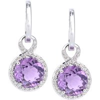Diamant L'Eternel Womens 9ct White Gold Diamond and Amethyst Dangle and Drop Hoop Earrings - One Size - Image 2