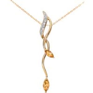 Diamant L’Eternel Womens 9ct Yellow Gold Diamond and 0.35ct Citrine Drop Pendant and 18″ Chain – One Size