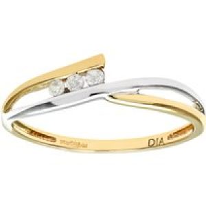 Diamant L’Eternel Womens Ladies 9ct Yellow and White Gold Diamond Crossover Ring – Size N