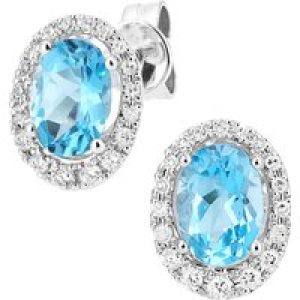 Diamant L’Eternel Womens 9ct White Gold Diamond and Swiss Blue Topaz Gemstone Oval Cut Stud Earrings – One Size