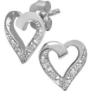 Diamant L’Eternel Womens 9ct White Gold Diamond Heart Earrings – One Size