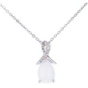 Diamant L’Eternel Womens 9ct White Gold 0.48ct Opal and 0.02ct Diamond Pendant – One Size