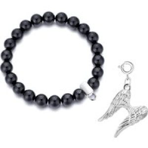 Black Onyx Gemstone Stretch Bracelet with Appeal Created with Zircondia® Crystals