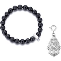 Black Onyx Gemstone Stretch Bracelet with Appeal Created with Zircondia® Crystals - Image 2