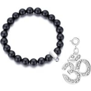 Black Onyx Gemstone Stretch Bracelet with Appeal Created with Zircondia® Crystals