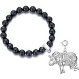 Black Onyx Gemstone Stretch Bracelet with Appeal Created with Zircondia® Crystals