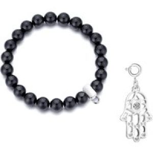 Black Onyx Gemstone Stretch Bracelet with Appeal Created with Zircondia® Crystals