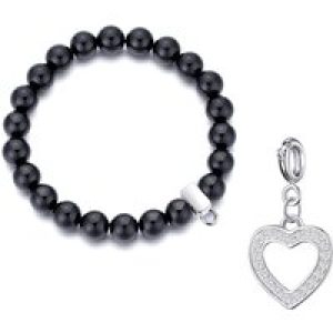 Black Onyx Gemstone Stretch Bracelet with Appeal Created with Zircondia® Crystals