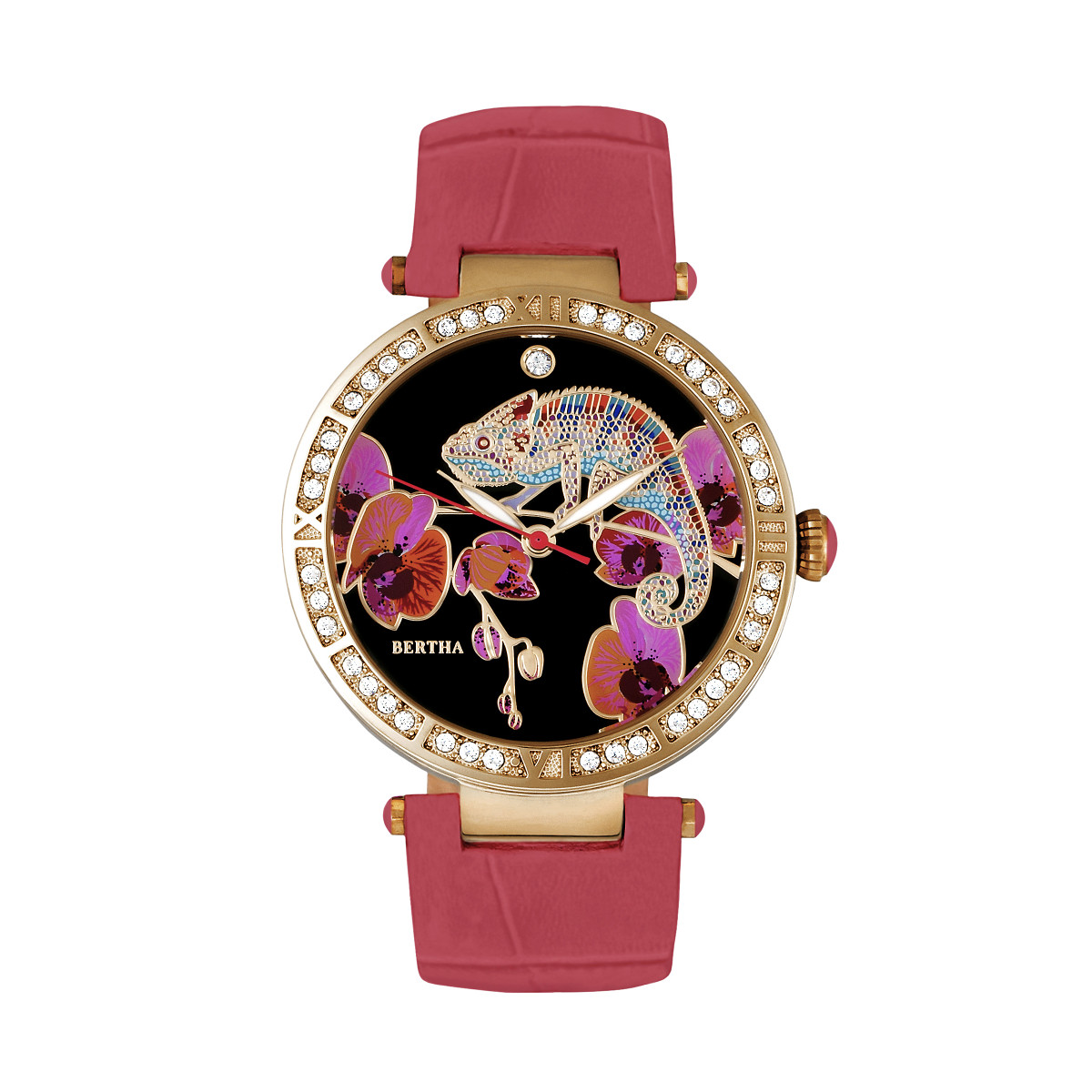 Bertha Womens Camilla Mother-Of-Pearl Leather-Band Watch - Coral Stainless Steel - One Size