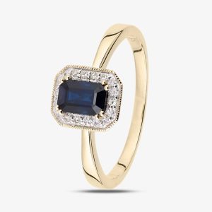 9ct Blue Sapphire Yellow Gold Diamond Cluster Ring DR1619YSA K