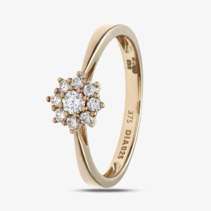 9ct Yellow Gold 0.25ct Diamond Flower Cluster Ring PR11539Y K