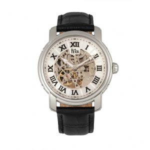 Reign Mens Kahn Automatic Skeleton Leather-Band Watch – Silver Stainless Steel – One Size