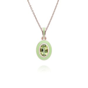 Siberian Waltz Inexperienced Tooth & Oval Peridot Pendant Necklace in Rose Gold Plated Sterling Silver