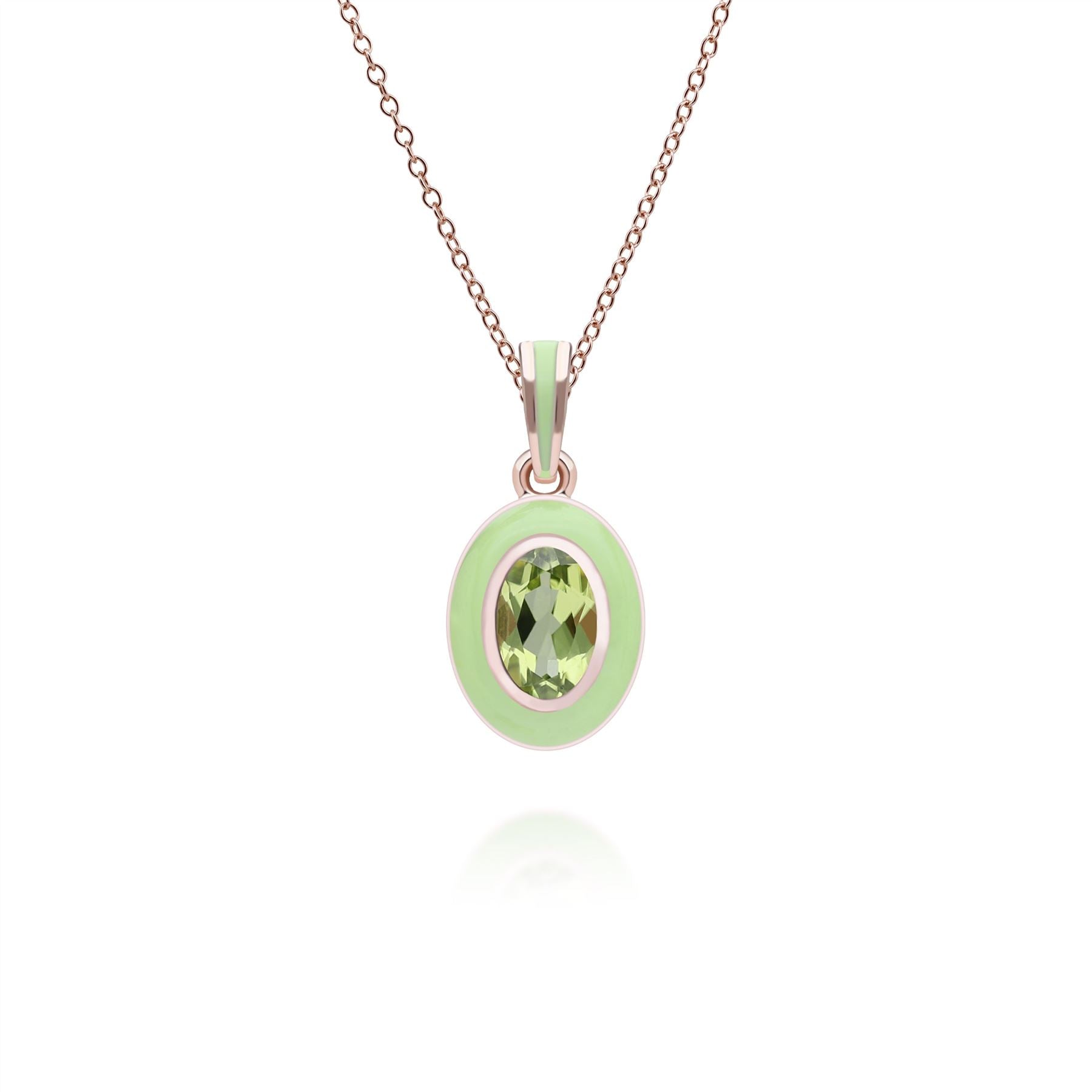 Siberian Waltz Inexperienced Tooth & Oval Peridot Pendant Necklace in Rose Gold Plated Sterling Silver