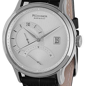 Rudiger : aachen Mens silver watch.. – Black Leather – One Size