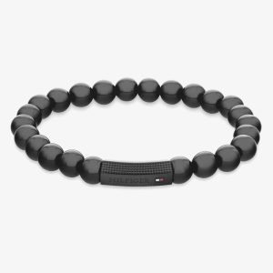 Tommy Hilfiger Black Logo Onyx Beaded Bracelet 2790581