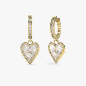 Guess Love Me Tender Two Tone Heart Huggie Earrings UBE03239YGRH