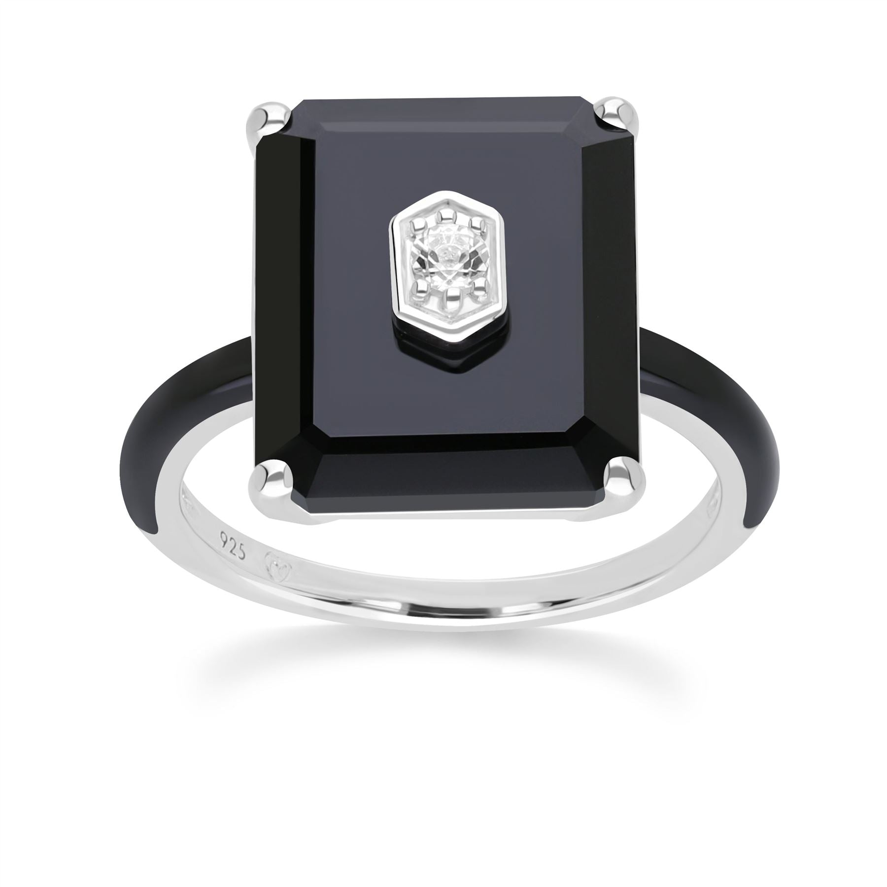 Grand Deco Black Onyx & Topaz Remark Ring In Sterling Silver