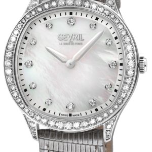 Gevril WoMens Morcote Swiss Diamond White MOP, Genuine Italian Leather Watch – Silver – One Size