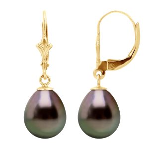 Diadema Womens Earrings, Yellow Gold And Real Tahitian Pearls – Natural – One Size