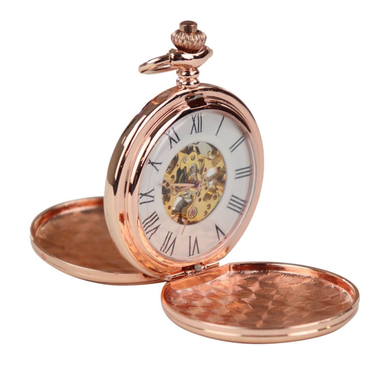 TruClothing Unisex Vintage Mechanical Pocket Watch Peaky Blinders Antique Skeleton Automated - Rose Gold Velvet - One Dimension