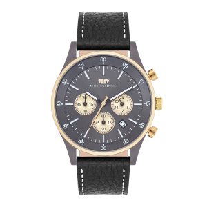 Rhodenwald & Söhne Mens Male Genuine leather Watch 43 mm – Gold/Grey Stainless Steel (archived) – One Size