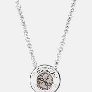 Coach Womens Open Circle Stone Necklace – Silver – One Size