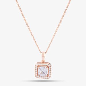 Sterling Silver Rose Gold Crystal Halo Pendant 8.68.4084
