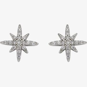 Sterling Silver Cubic Zirconia Pave Starburst Stud Earrings E5987C
