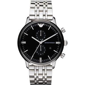 Emporio Armani Mens AR0389 Chronograph Silver Watch Stainless Steel – One Size