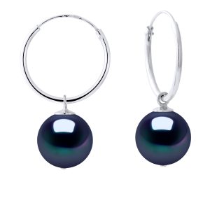Diadema Womens – Earrings  White Gold and Real Freshwater Pearls – Black – One Size