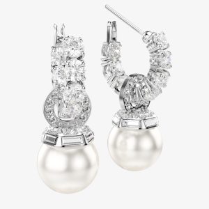 Swarovski Matrix White Hoop Pearl Drop Earrings 5691716