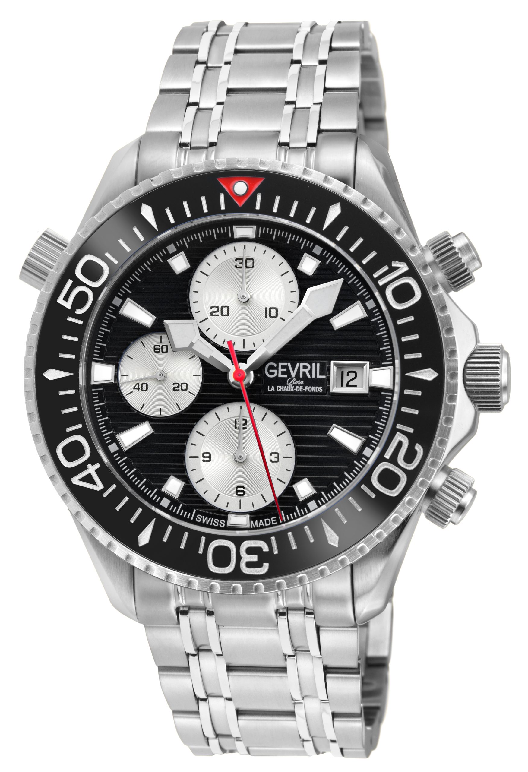 Gevril Mens Hudson Yards Chronograph 48814B Swiss Automatic Sellita SW500 Watch - Silver - One Size