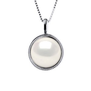 Diadema Womens AURA Necklace Freshwater Pearl White 9-10 mm 925 Silver – One Size