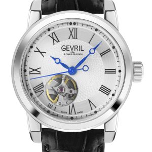 Gevril Mens Madison Swiss Computerized Stainless Metal Silver Dial Black Leather-based Watch – One Measurement