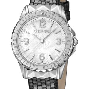 Roberto Cavalli Womens Silver Dial Grey Leather Watch – One Size