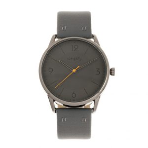 Simplify Unisex The 6300 Leather-Band Watch – Charcoal Stainless Steel – One Size