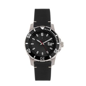 Nautis Mens Dive Professional 200 Leather-based-Band Watch w/Date – Black Stainless Metal – One Measurement