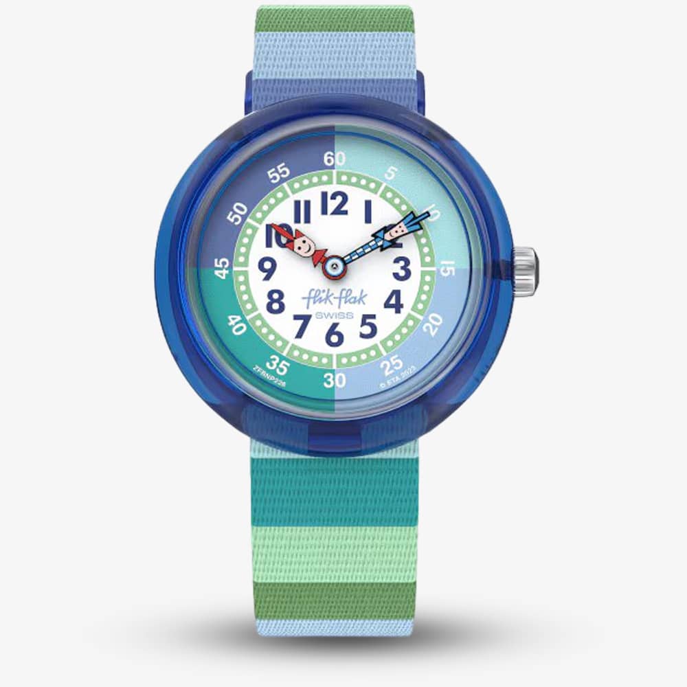 Flik Flak Stripy Green Fabric Watch FBNP226