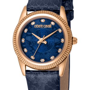 Roberto Cavalli Womens RC5L074L0035 Women Quartz Stainless Steel Dark Blue Leather 5 ATM 28 mm – One Size