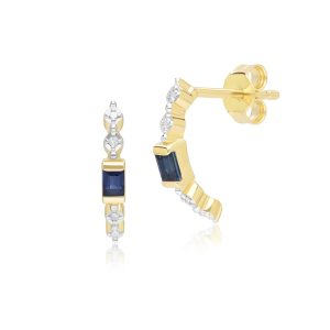 Vintage Baguette Sapphire & Diamond Part Eternity Hoop Earrings in 9ct Yellow Gold