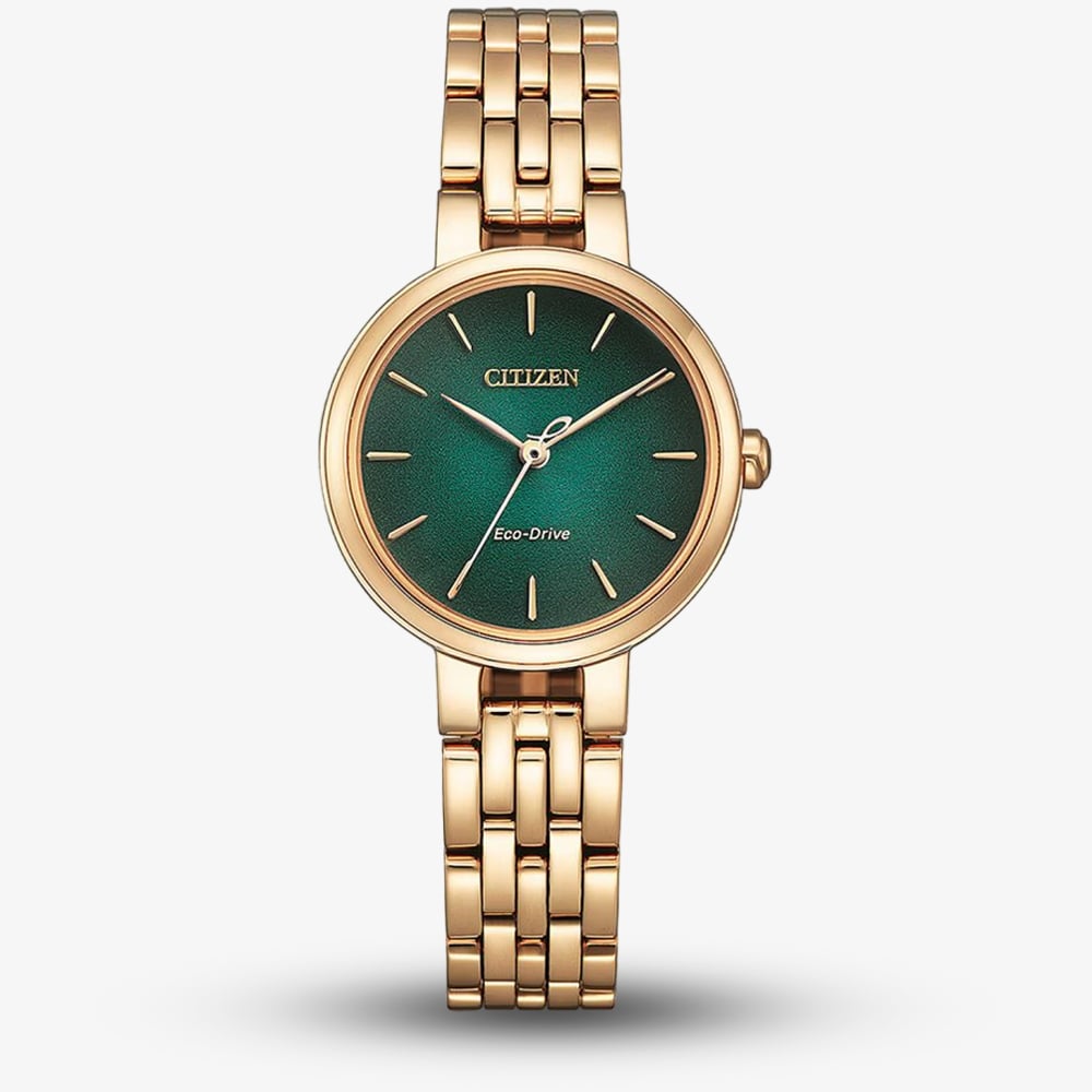 Citizen Eco Drive Rose Gold Plated Green Watch EM0993-82Z