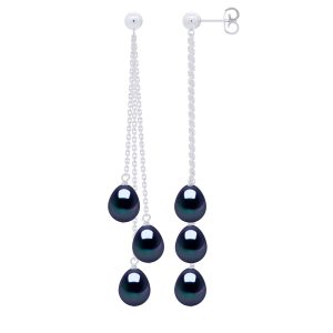 Ateliers Saint Germain Womens Earrings Trio – 3 Real Cultured Freshwater Pearls Pear 7-8 mm – Silver White Gold – One Size