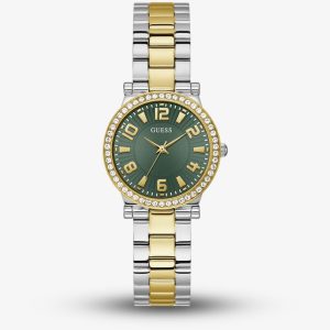 Guess Ladies Fawn Two Tone Green Crystal Watch GW0686L2
