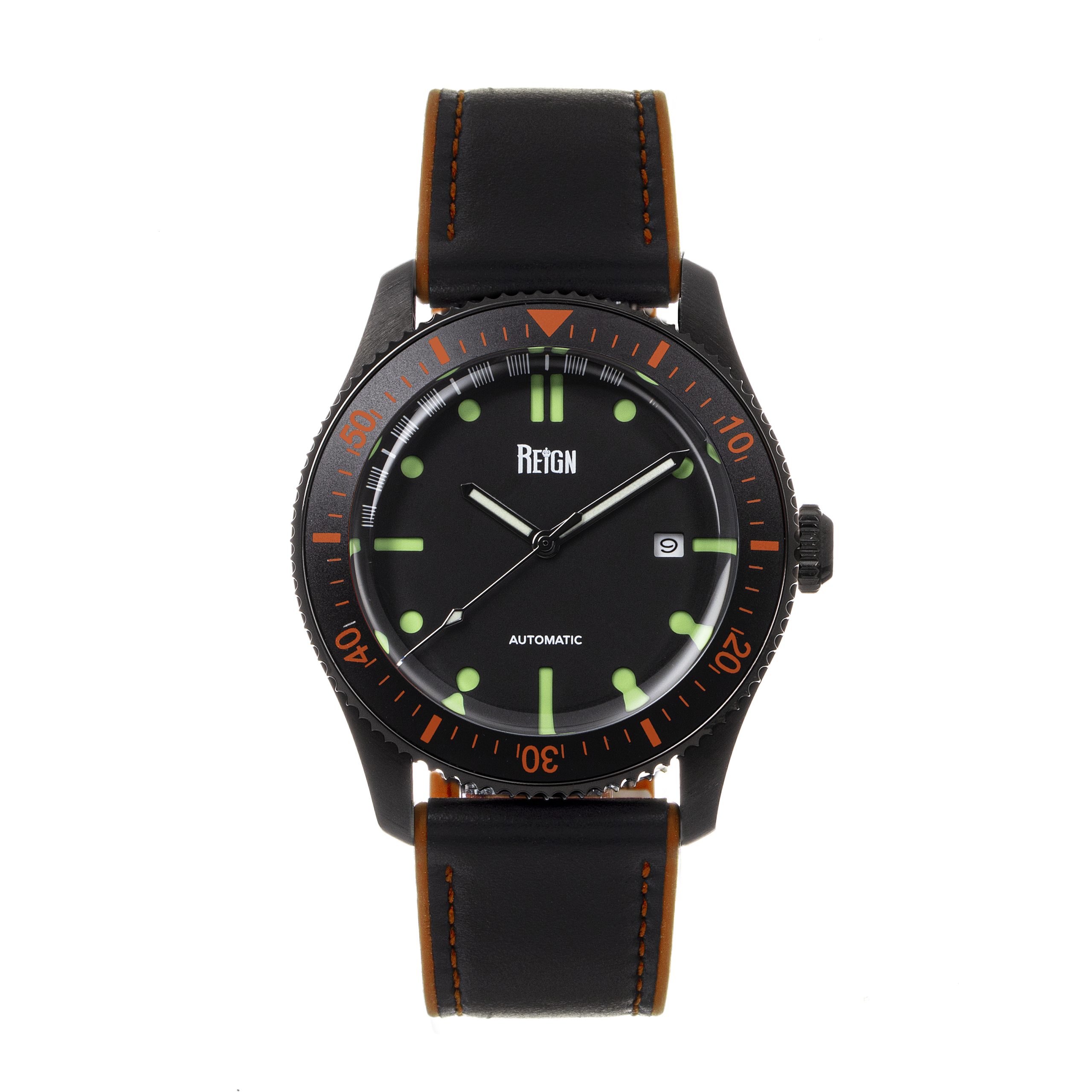 Reign Mens Elijah Automatic Rubber Inlaid Leather-Band Watch W/Date - Multicolour Stainless Steel - One Size