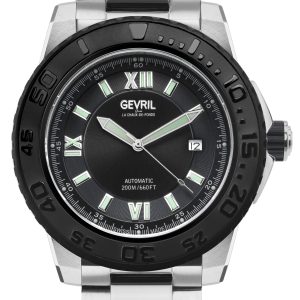 Gevril Mens Seacloud 3124B Swiss Computerized Black Dial Two-Tone Stainless Metal Date Watch – Silver – One Dimension