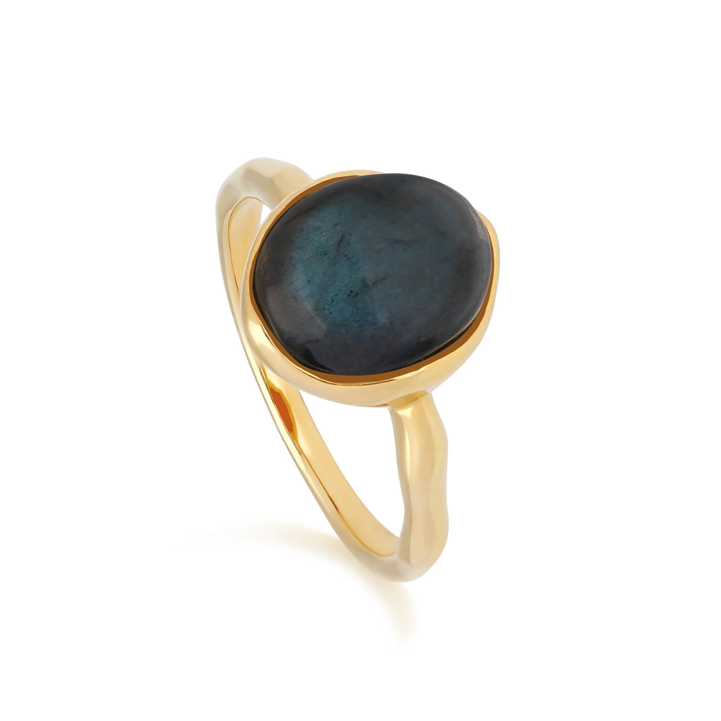 Abnormal B Gem Labradorite Ring in Yellow Gold Plated Sterling Silver