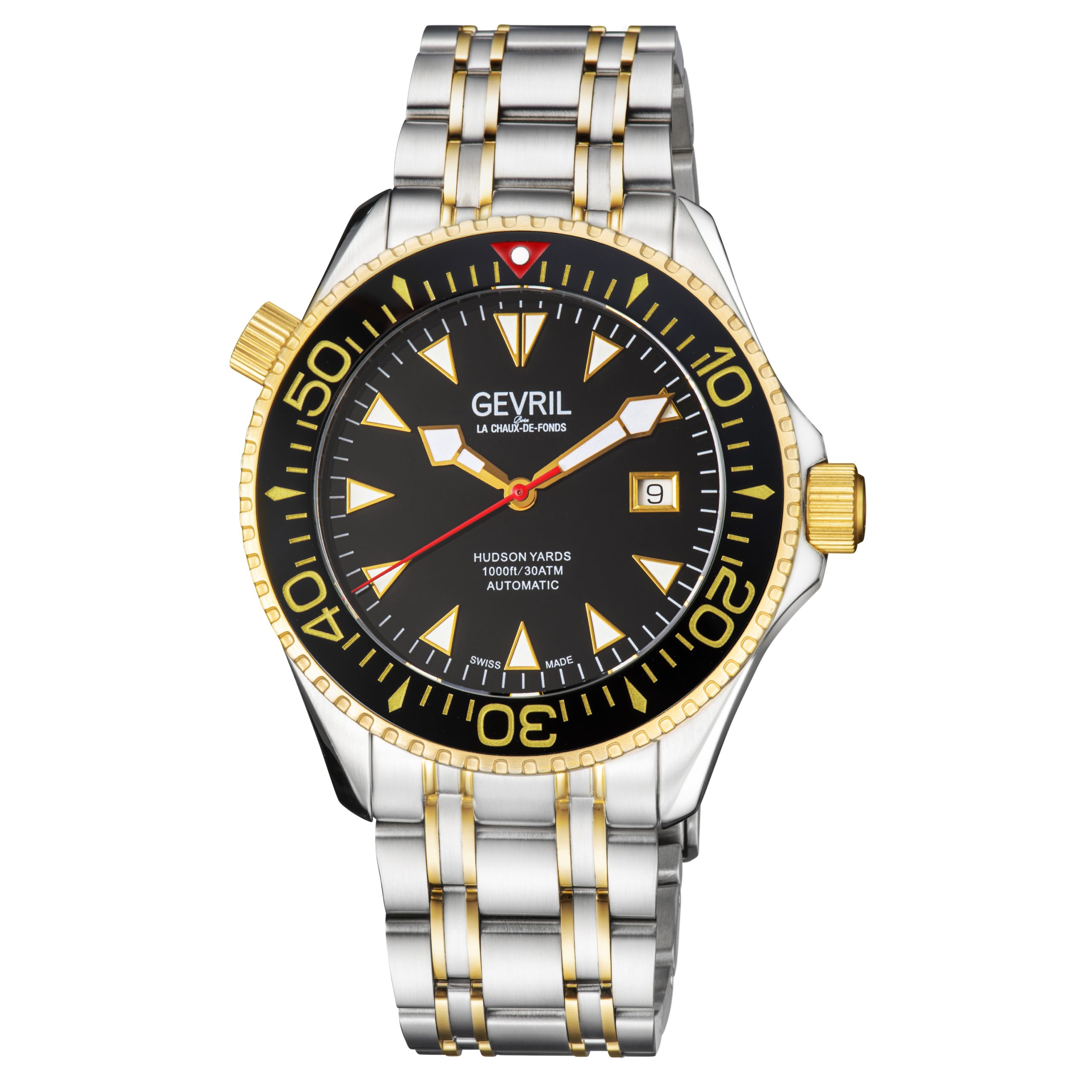 Gevril Mens Hudson Yards 48802 Two Tone Swiss Automatic 3 Hands, Sellita SW200 Luminous Date Watch - Black Stainless Steel - One Size
